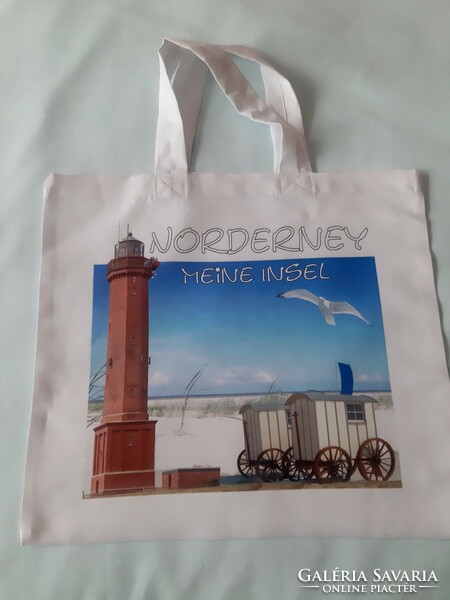 Textile bag, light tower, bird, beach pattern