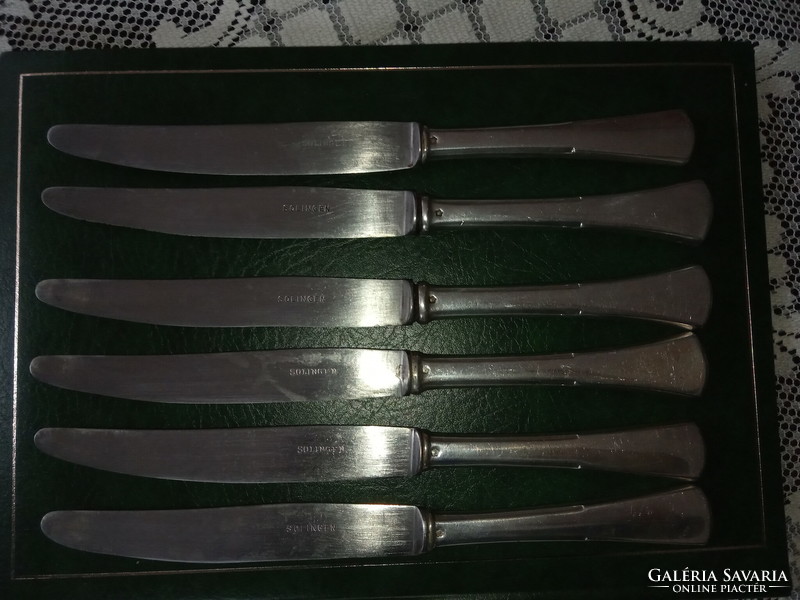 Antique silver knife set 6 pieces English style art deco dianas 800 silver, silver ornament Solingen blade