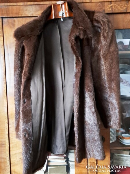 Nutria fur coat, dark brown, size 42