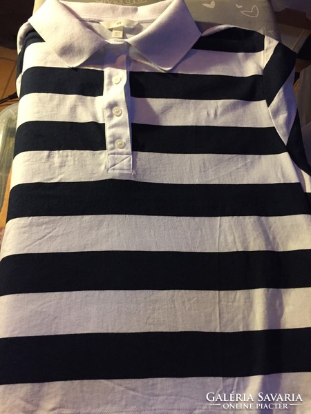Kék-fehér csíkos uniszex pamut póló XL-es