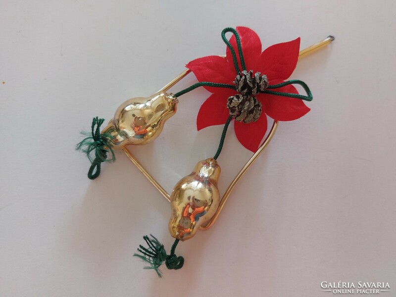 Old glass Christmas tree ornament gold red bell glass ornament