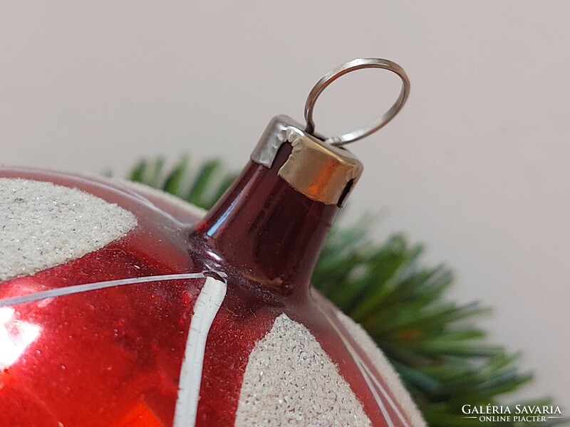 Régi üveg karácsonyfadísz piros festett gömb üvegdísz