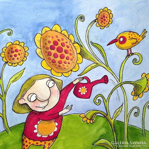 Lipovszky-Drescher Mária: "A kis kertész" - eredeti  grafika