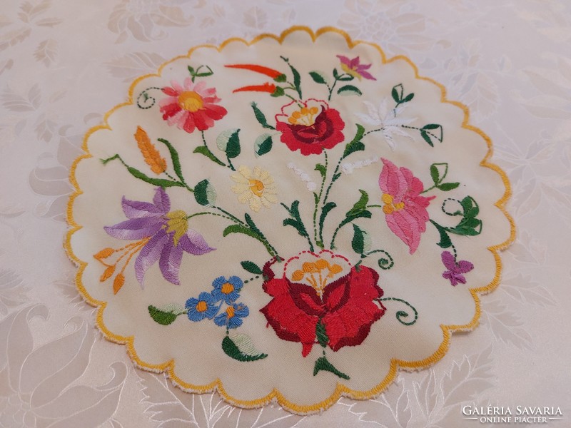 Old Kalocsa embroidered small round tablecloth