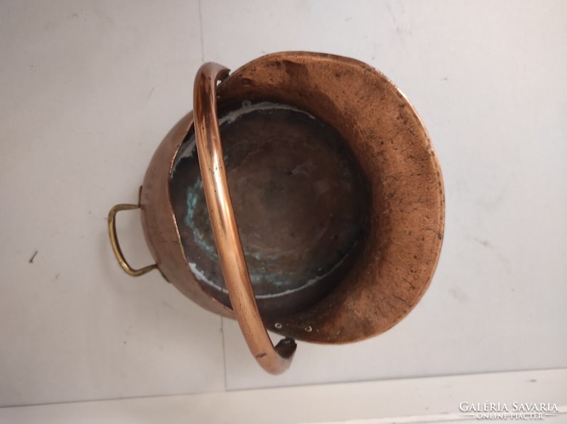 Antique kitchen pot pot heavy red copper with decorative brass handle 396 6289