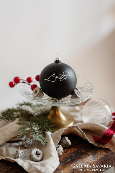 Karácsonyi Üveggömb, dísz, egyedi névre szóló kalligráfikus ünnepi ajándék