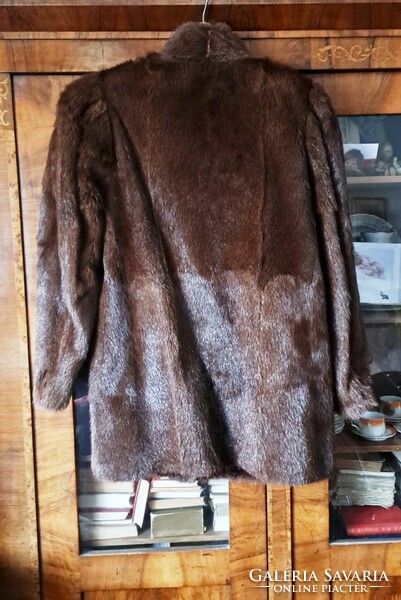 Nutria fur coat, dark brown, size 42
