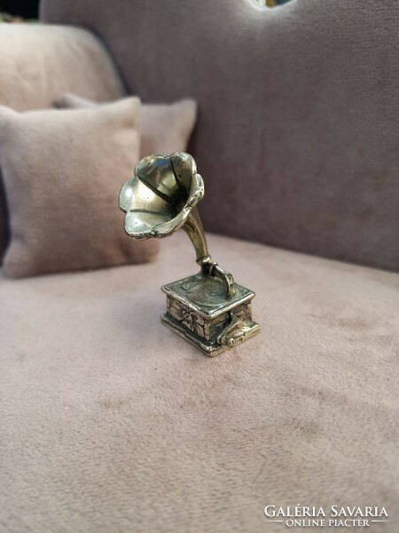 Silver miniature gramophone