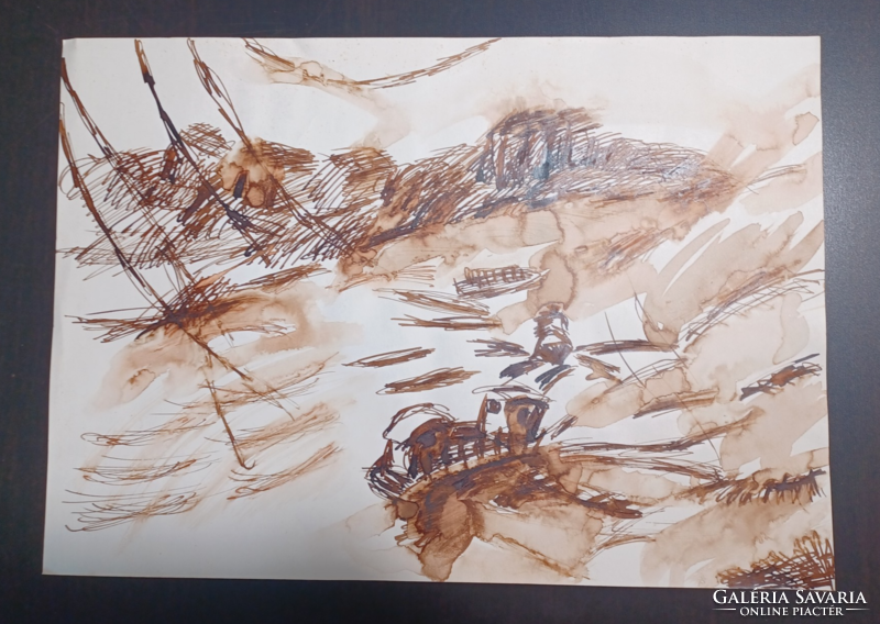 Abstract landscape - 29.5x42 cm - walnut wood stain