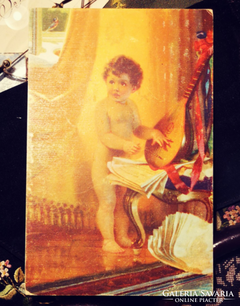 Antique postcard postcard with putto for Christmas