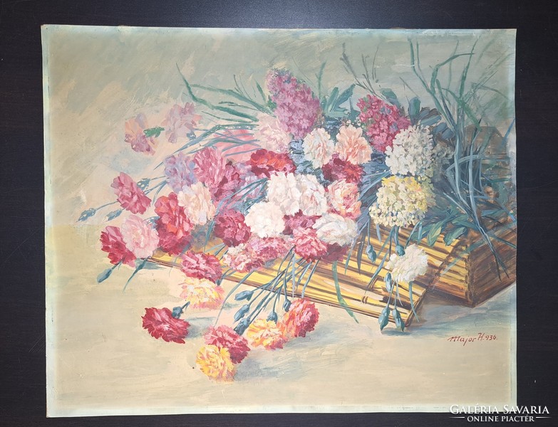 Beautiful flower still life! From 1936, tempera, work by Henrik Major (48x60 cm)