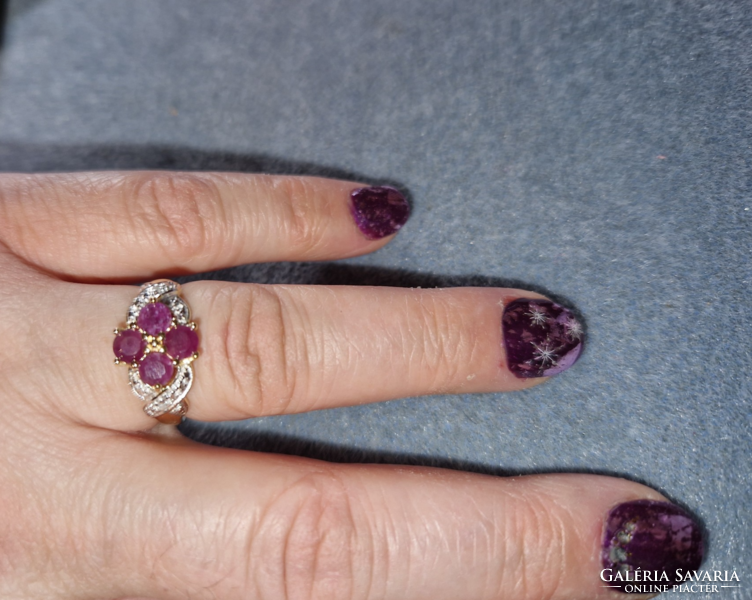 Csodaszép rubin drágaköves    ezüst /925/ 14K sárga aranyozott gyűrű 55 méret !--új