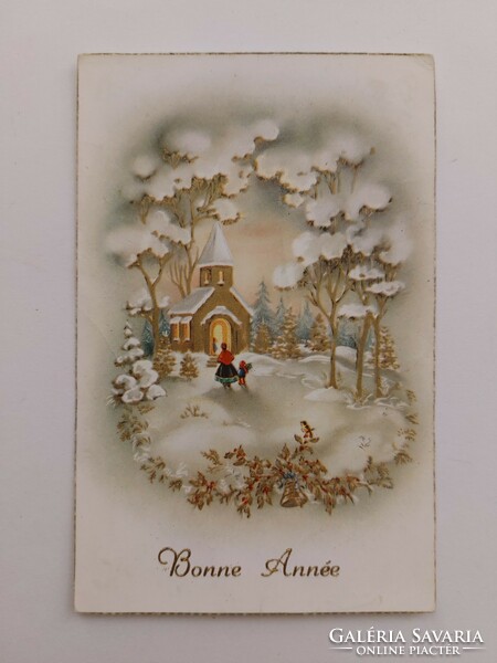 Old Christmas postcard postcard snowy landscape church