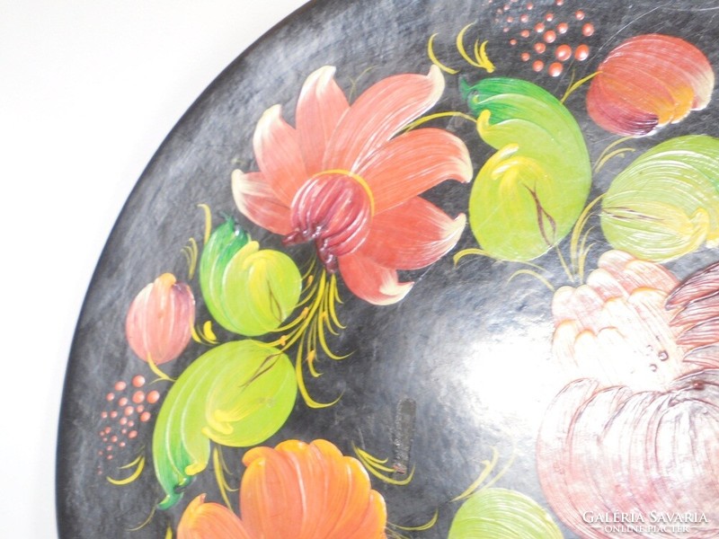Népművészeti népi kézműves kézzel festett fa falra akasztható tányér tál  25 cm átmérő