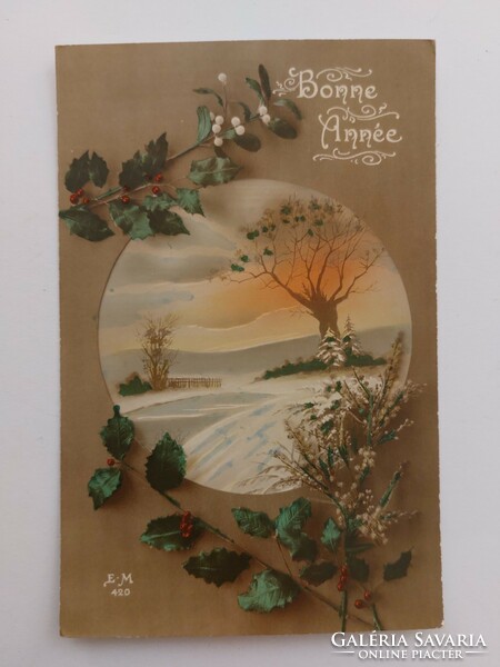 Old Christmas postcard postcard with snowy landscape