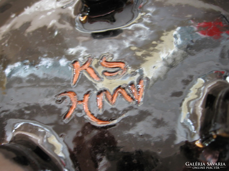 Népi fazekas HMV lábas ikebana vésett mintával K S jelzéssel