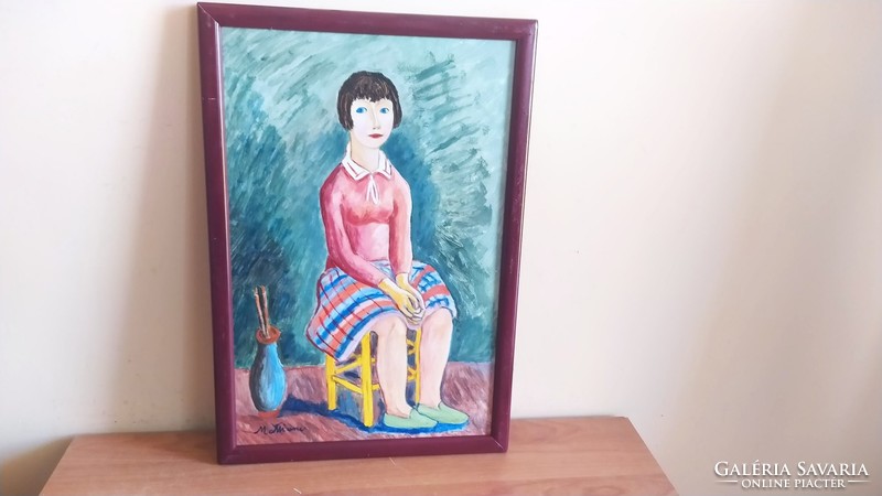 (K) ŁŁő girl painting with frame 33x49 cm
