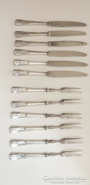 Secession (art nouveau), Viennese, 6-person fruit set with silver (800) handle,