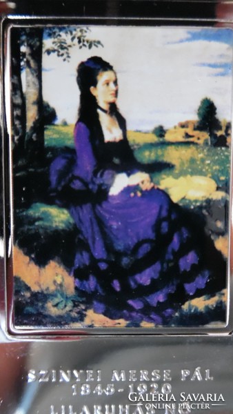 Szinyei m. Pál: woman in purple c. His painting is a silver-plated medal