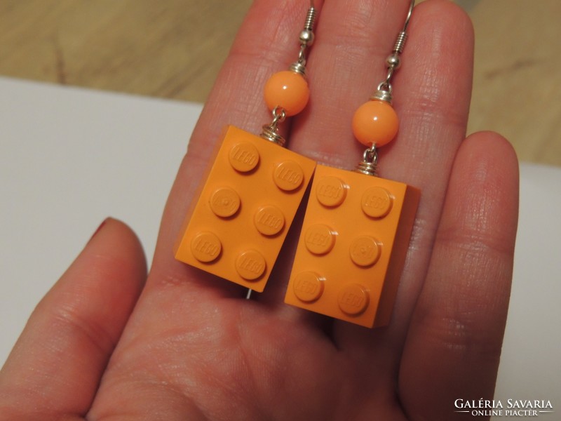 Orange lego earrings