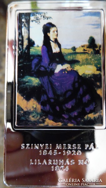 Szinyei M. Pál: Lilaruhás nő c. festménye ezüstözött érme