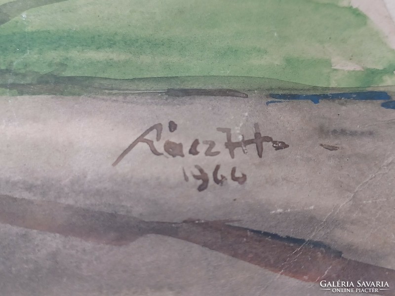 H. Rácz: Rural street scene, watercolor (full size 47x34.5 cm)
