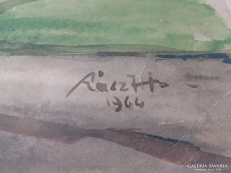 Rácz H.: Vidéki utcakép, aquarell (teljes méret 47x34,5 cm)