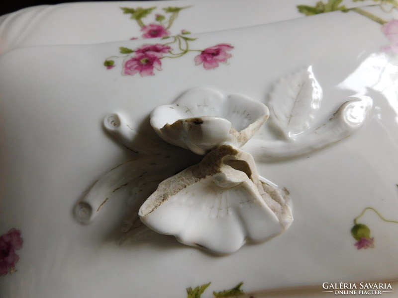 Antik levesestál mákvirág mintával - fedele sérült