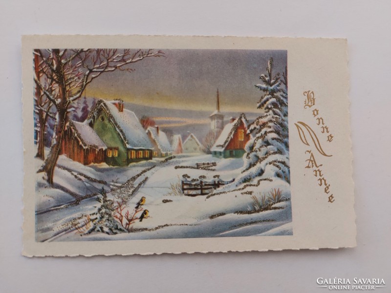 Régi karácsonyi képeslap levelezőlap havas táj falu