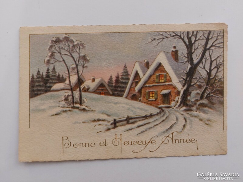 Old Christmas postcard postcard with snowy landscape