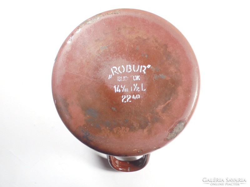 Antik régi zománcozott lábas edény- 15 cm - Robur Budafok -átmérő 14 cm, 1/2 L Kb.. 1940-es évek