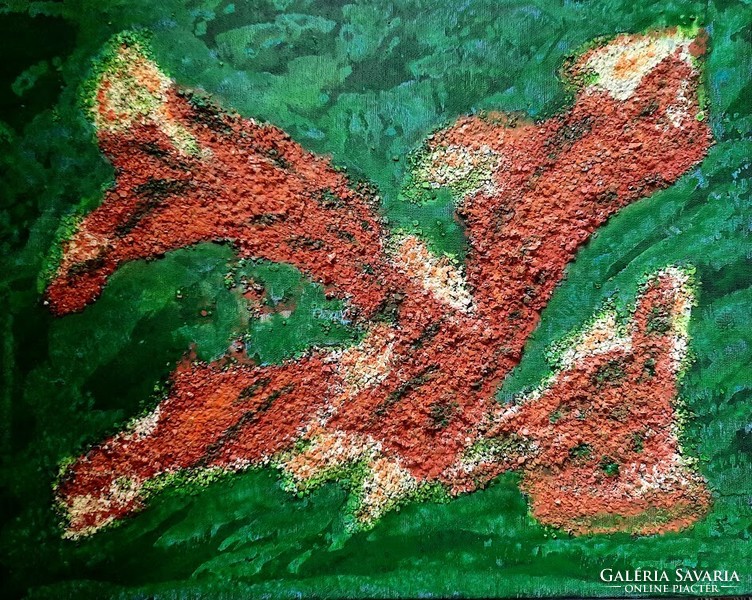 ZSM Absztrakt festmény  50 cm/40 cm vászon, akril, vegyes technika - Korall