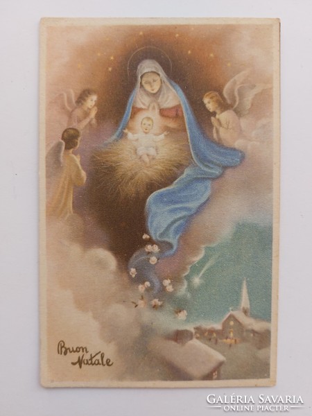 Old Christmas card postcard mary baby jesus angels