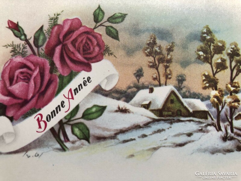 Antique, old graphic Christmas card - postal clean -2.