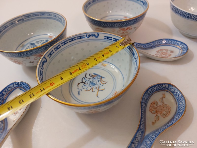 Kínai porcelán kék fehér kis tál kanállal 6 db