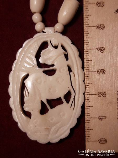 Dragon motif carved bone necklace - 54 cm