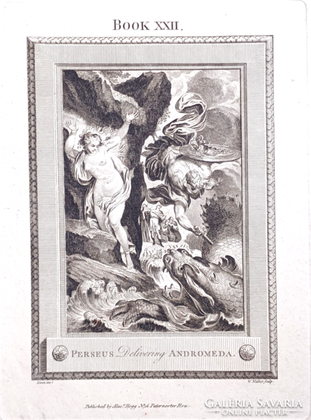 William Walker (1725-1793): Perseus saves Andromeda - mythological work, copper engraving