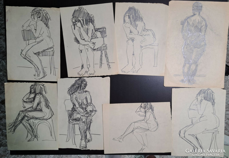 AKT croquis-k, 10 db (ceruzarajzok, 25x18 cm) krokik, vázlatok