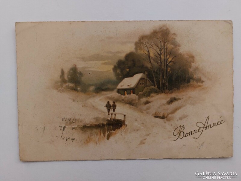 Old Christmas postcard 1925 postcard snowy landscape