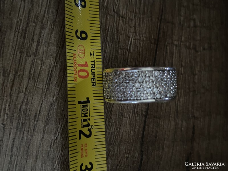 Csodaszép, pavé teleköves, jelzett ezüst gyűrű 54-es