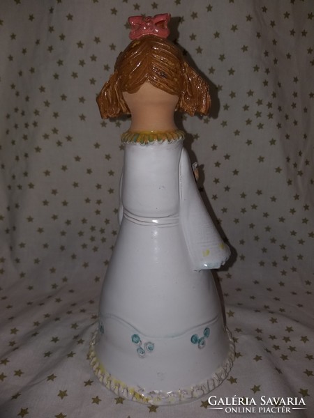 Győrbíró enikó: ceramic statue of a girl with a bird 26 cm