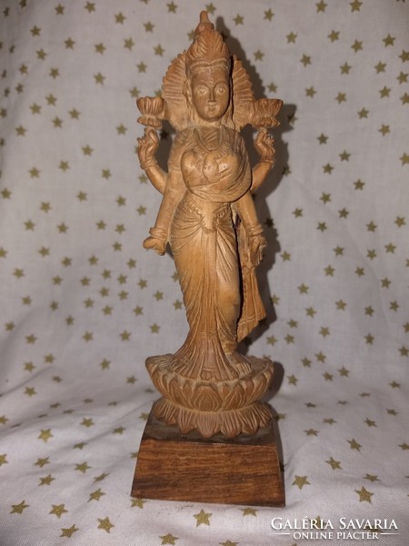Indiai keleti istennő Kézzel készült fa faragott szobor 19 cm
