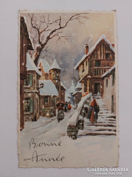 Régi karácsonyi képeslap 1959 levelezőlap havas utca