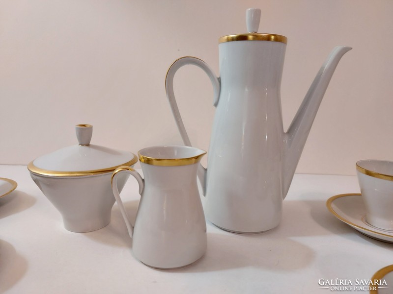 Régi retro Freiberg GDR porcelán kávés készlet aranyozott mid century 6 személyes mokkás készlet
