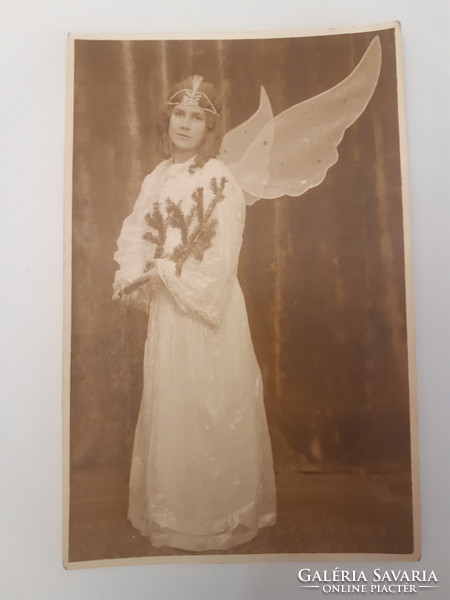 Antik karácsonyi angyal ruha fém szállal szőtt 1920-as évek