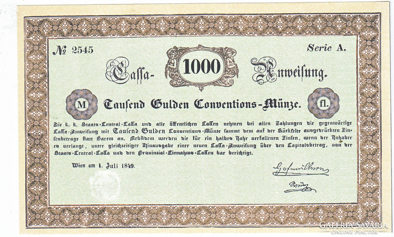 Austria 1000 Austro-Hungarian gulden 1849 replica unc