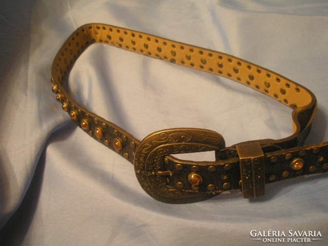 N4 leather belt with copper buckle, decorated with pearls rarity 100 cm x 3.5 cm wide