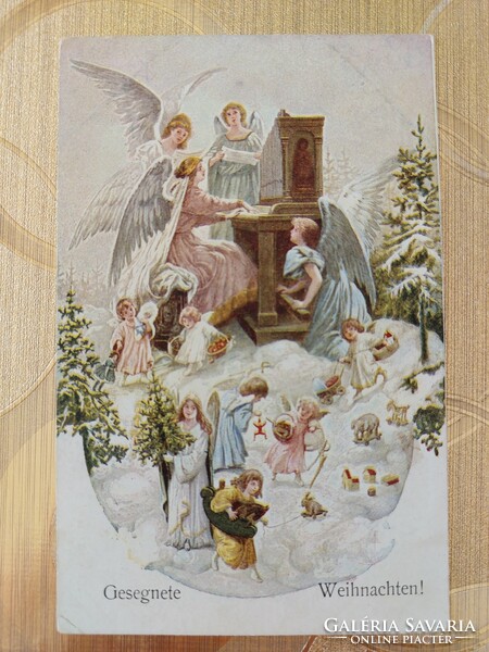 Old Christmas postcard postcard army of angels