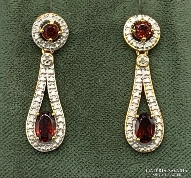 Set!!! Real natural diamond and garnet gemstone set, pendant/earring 925 marked