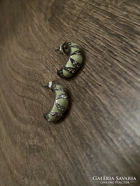 Pistachio green, stony, marked silver earrings